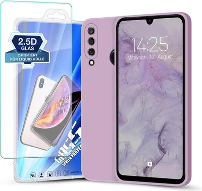 Produktbild von Hülle für Huawei P30 Lite mit 9H Displayglas Displayschutz Plus Case Cover Bumper Silikon Softgrip Schutzhülle Farbe: Lila