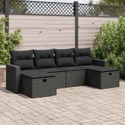 Produktbild von Design 6-tlg. Garten-Sofagarnitur mit Kissen Schwarz Poly Rattan, Gartenmöbel-Sets 2024 Neu