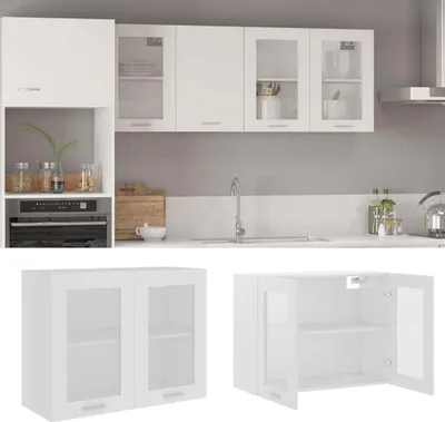 Produktbild von vidaXL Závesná sklenená skrinka Lyon White 80x31x60 cm Materiál na báze dreva