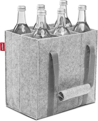 Produktbild von Flaschentasche mit 6 Fächern für 1,5-Liter-Flaschen, aus 100% recyceltem Filz, 27 cm x 18 cm x 27 cm