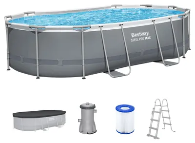 Zdjęcie produktu dla Bestway Power Steel 56448, 10949 l, Basen ramowy, Drabina, Niebieski, Szary, 58,8 kg