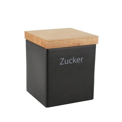 Produktbild von CONTINENTA Vorrats-Dose Keramik schwarz mit Holzdeckel Silikonring ca. 800 ml | CON-03712000