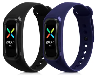 Produktbild von kwmobile 2x Uhrenarmband für Oppo Band Sport Armband - Fitnesstracker Band Set aus TPU Silikon - Ersatzarmband Smartwatch - Schwarz Dunkelblau