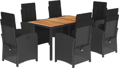 Obrázok produktu pre vidaXL 7-dielny záhradný jedálenský set s vankúšmi Black Poly Rattan