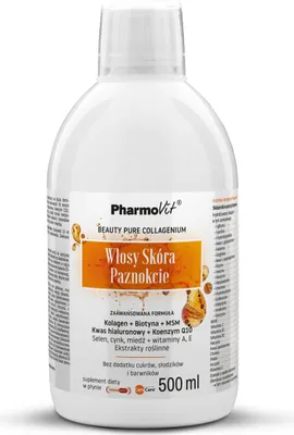Obrázok produktu pre VÝŽIVOVÝ DOPLNOK NA VLASY, POKOŽKU A NECHTY, BEZLEPKOVÁ TEKUTINA 500 ml - PHARMOVIT