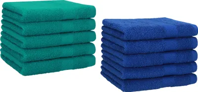 Produktbild von Betz 10 Stück Gästetücher 30x50 cm PREMIUM 100% Baumwolle Set Farbe: smaragdgrün und royalblau