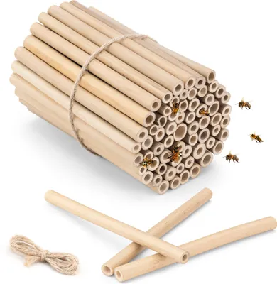 Produktbild von Navaris Nisthülsen für Bienenhotel Insektenhotel - Füllung für Insektenhotels - 60 Röhrchen aus Bambus - Bambusröhrchen mit Strick für Bienen