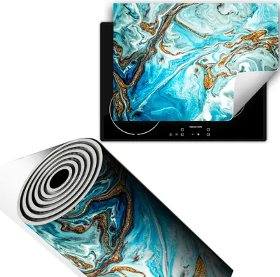 Obrázek produktu pro Kryt na sporák 70 x 52 cm, protiskluzová rohož na sklokeramickou desku, srolovatelná, modrá mramorová