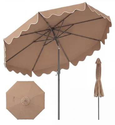 Obrázek produktu pro KOMFOTTEU φ280 cm zahradní slunečník s kličkou, velký terasový slunečník, naklápěcí s vlnitými okraji, slunečník s 8 vzpěrami, na pláž, zahradu, k bazénu