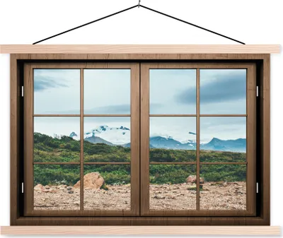 Produktbild von MuchoWow® Textilposter Aussicht - Felsen - Berg 60x40 cm mit holzfarbenen Rahmen - Bilder