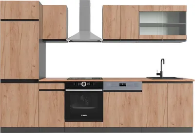 Produktbild von Küchenzeile Vicco R-Line Goldkraft Eiche/Anthrazit 300 cm J-Shape, AP Eiche, Model 42942