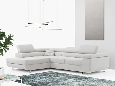 Produktbild von Ecksofa L-Form Couch mit Schlaffunktion und Verstellbare Kopfstützen - GUSTAW - Hellgrau - Links
