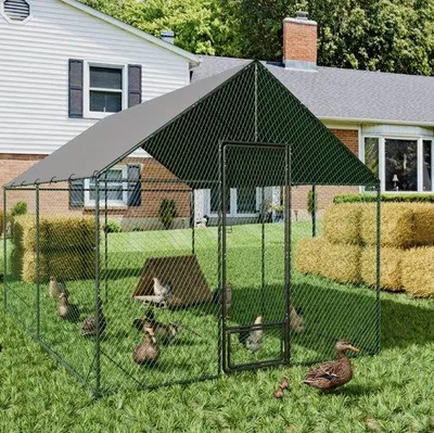 Image de Grand poulailler robuste en acier avec toit, pour poules, canards et oies, poulailler d'extérieur, 6,20 m²