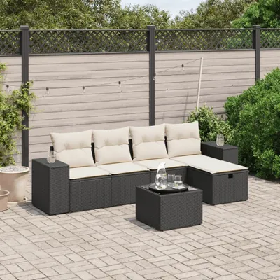 Produktbild von Design 6-tlg. Garten-Sofagarnitur mit Kissen Schwarz Poly Rattan, Gartenmöbel-Sets 2024 Neu