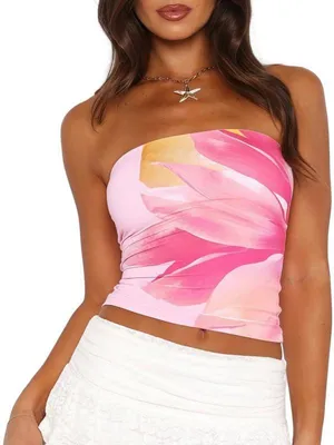Productafbeelding van Sukiglam: Dames zomerblouses, mouwloos, met open schouders, elegante bloemenprint