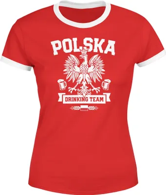 Produktbild von Damen WM-Shirt Polska Polen Poland Flagge World Cup Drinking Team WM 2018 Moonworks®  rot-weiß L
