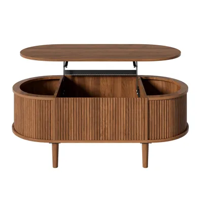 Produktbild von STILVORA Couchtisch oval höhenverstellbar mit Stauraum, Wohnzimmertisch mit Wellenoptik, Beistelltisch aus MDF