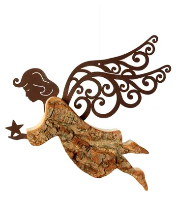 Produktbild von Engel Figur aus Holz mit Rostflügeln – Himmelsbote 18,5 cm – Dekorationsidee