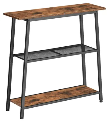 Obrázek produktu pro Konzolový stolek s otevřenými policemi, třípatrový, barva vintage hnědá a černá, rozměry 75 x 24 x 75 cm