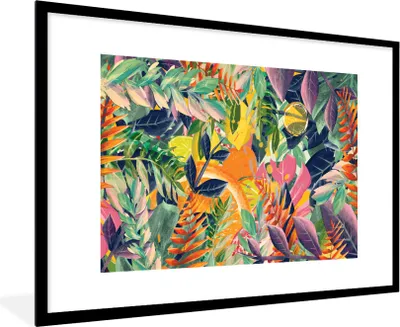 Produktbild von MuchoWow® Gerahmtes Poster Blumen - Dschungel - Tropisch 90x60 cm - Poster mit Schwarzem Bilderrahmen Wandposter Rahmen Foto Bilder - Wanddekoration - Fotos