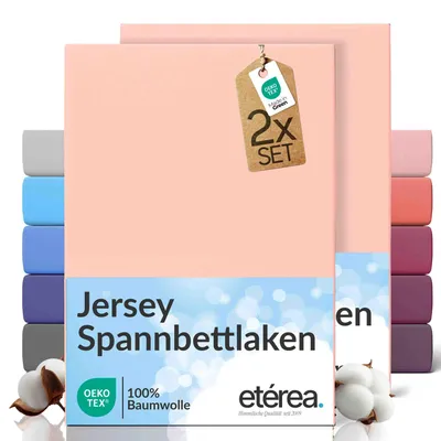 Produktbild von 2er Set Jersey Spannbettlaken 90x200cm - 100x200cm - 100% BAUMWOLLE - Bettlaken Spannbetttuch 90x200cm - 100x200cm - Zartrosa