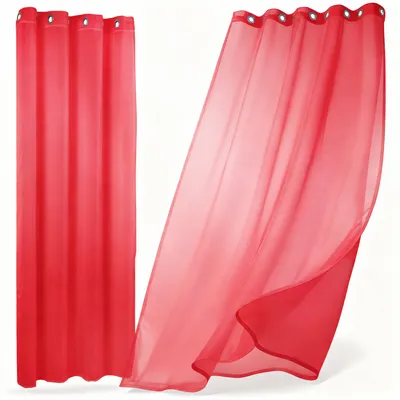 Image de Rideau Beautex Dolly transparent, au choix avec fixation à fronces ou à œillets, taille et couleur au choix, 140 x 240 cm, rouge