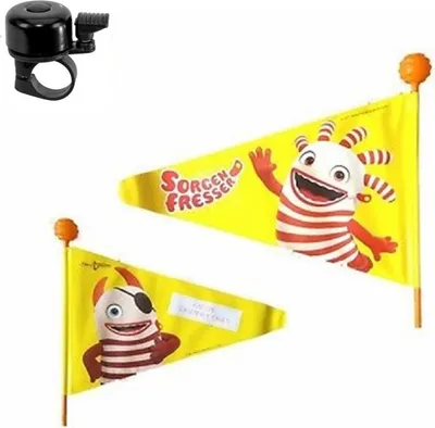 Produktbild von Kinderfahrrad Wimpel Sicherheitsfahne Gerd Hahns "Sorgenfresser" inkl. maxxi4you Fahrradklingel
