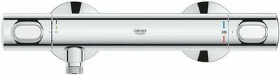 A chrome-finished Grohe thermostat shower faucet is shown against a white background.