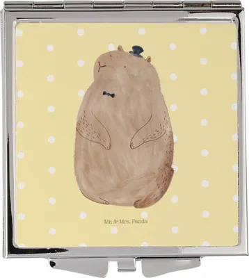 Produktbild von Mr. & Mrs. Panda Klappspiegel Murmeltier - Gelb Pastell - Geschenk, Knigge, Kosmetikspiegel, Lustige Sprüche, Respekt, Freundlichkeit, Fröhlichkeit, Anstand, Mini Spiegel