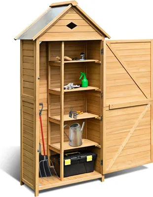 Produktbild von Gerätehaus Holz, Gartenschrank für den außenbereich，Geräteschuppen wetterfest，Holzschuppen Holzhaus Geräteschrank Werkzeugschuppen, 176 x 70 x 36 cm