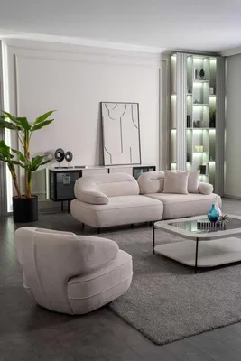 Immagine prodotto di Divano e poltrona in stile moderno, colore beige, morbidi, per soggiorno minimalista