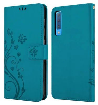 Produktbild von Cadorabo Hülle für Samsung Galaxy A7 2018 Schutz Hülle in Blau Schutzhülle Handy Hülle Etui Case Blumen Flower