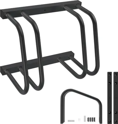 Obrázek produktu pro XINZI Stojan na kola Stojan na kola podlahový pro 2 jízdní kola s šířkou pneumatik do 65 mm Železný držák na kolo Stojan na kolo, vzdálenost 37 cm, černý