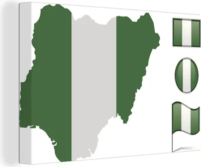Obrázok produktu pre OneMillionCanvasses® - Plátno obraz - 140x90 cm, ilustrácia vlajky Nigérie, nástenné umenie tlač nástenné dekorácie - fotografie na plátne - maľba na drevenom ráme