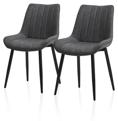 Esszimmerstühle Set von 2, grau, Kunstleder, Metallbeine