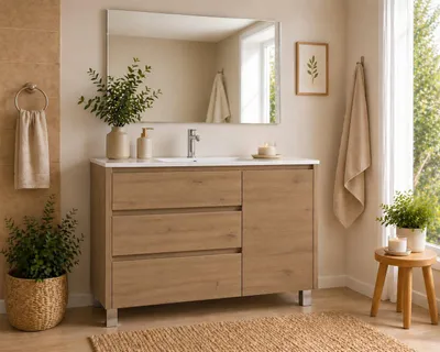 ORIGEN BATH VOLUM Badmöbel mit Waschbecken, 3 Schubladen + Tür, 90x45 cm, Estepa