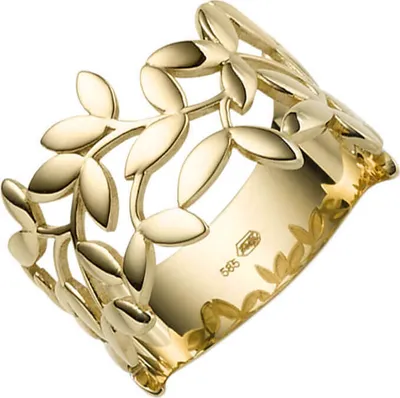 Produktbild von Ring Olivenzweig aus 585 Gold Gelbgold Breite 12mm glänzend Fingerring Damen Innenumfang 56mm  Ø17.8mm