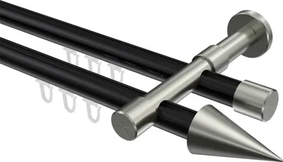 Produktbild von Interdeco Innenlaufstange / Gardinenstange mit Innenlauf Schwarz / Edelstahl-Optik, Typ Prestige Savio (Kegel), 20 mm Ø 2-läufig, 220 cm