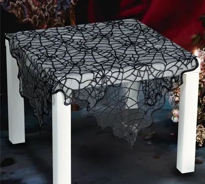 Produktbild von Halloween Tischdeko Spinnennetz Schwarz Spitze Mystische Tischdecke Grusel Dekoration Tischauflage Schaurige Alternative Design 100x75 cm Stilvolle Atmosphäre, Farbe: Schwarz