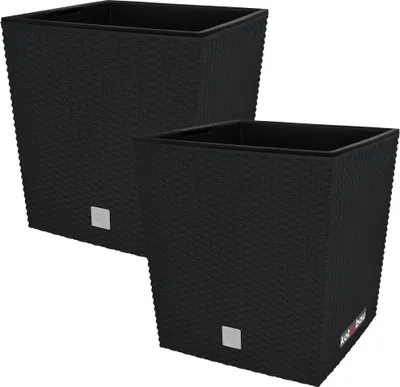 Produktbild von KOTARBAU® 2er Set Blumentöpfe 15,8 L Anthrazit Pflanzentopf aus Kunststoff Übertopf mit Innentopf Blumentopf Set wie Rattan Pflanzentopf Innen Außen