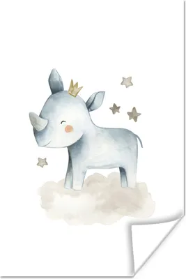 Produktbild von MuchoWow® Poster Rhinozeros - Kinder - Tiere 60x90 cm - Wanddekoration
