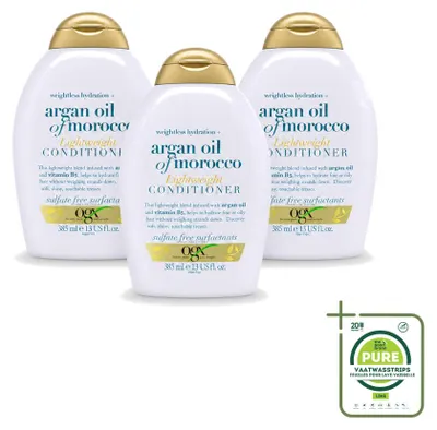 Image de 3 flacons de revitalisant à l'huile d'argan du Maroc OGX - Texture légère - 385 ml - Lot de 3