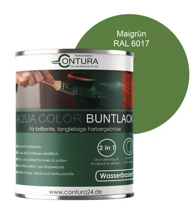 Produktbild von Contura 750ml. Buntlack Lackfarbe Lack Außen Innen Holz Metall Farbe Holzlack Möbellack - Seidenmatt - RAL 6017 Maigrün