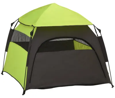 Produktbild von Haustierzelt Pop-Up Hundezelt Outdoor mit Glasfaserstangen Mesh-Fenstern Bodenspießen Tragetasche Grün Schwarz 120 x 120 x 106 cm