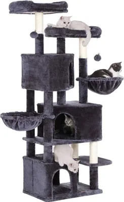 Productafbeelding van FEANDREA Kraboom, groot model, met 3 kattenholletjes, 164 cm hoog, in de kleur rookgrijs
