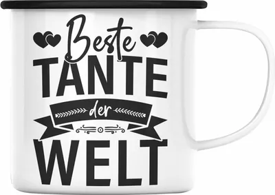 Produktbild von Trendation - Beste Tante Der Welt Emaille Tasse Geschenkidee Lustig Spruch Lieblingstante Geschenke (Schwarz)