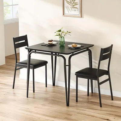 Immagine prodotto di Angolo pranzo compatto - Set da 3 pezzi con tavolo e sedie nere, ideale per piccoli spazi