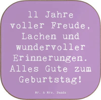 Produktbild von Mr. & Mrs. Panda Untersetzer Glas Spruch 11. Geburtstag - Lavendeltraum - Geschenk, Tischschoner, Meilenstein, Glückwunsch, Geburtstagsfeier, bieruntersetzer, Feiern
