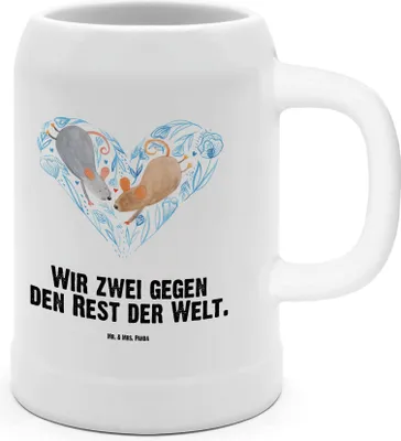 Produktbild von Mr. & Mrs. Panda Krug Mäuse Herz - Weiß - Geschenk, Bierhumpen, Jahrestag, Liebesspruch, Maus, Liebe, Verlobung, Humpen, für Immer, Seidel, Steinkrug, Bierbecher