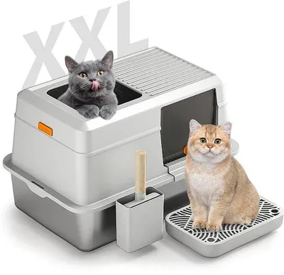 Produktbild von Große geschlossene Katzenbox XXL, leicht zu reinigen, grau